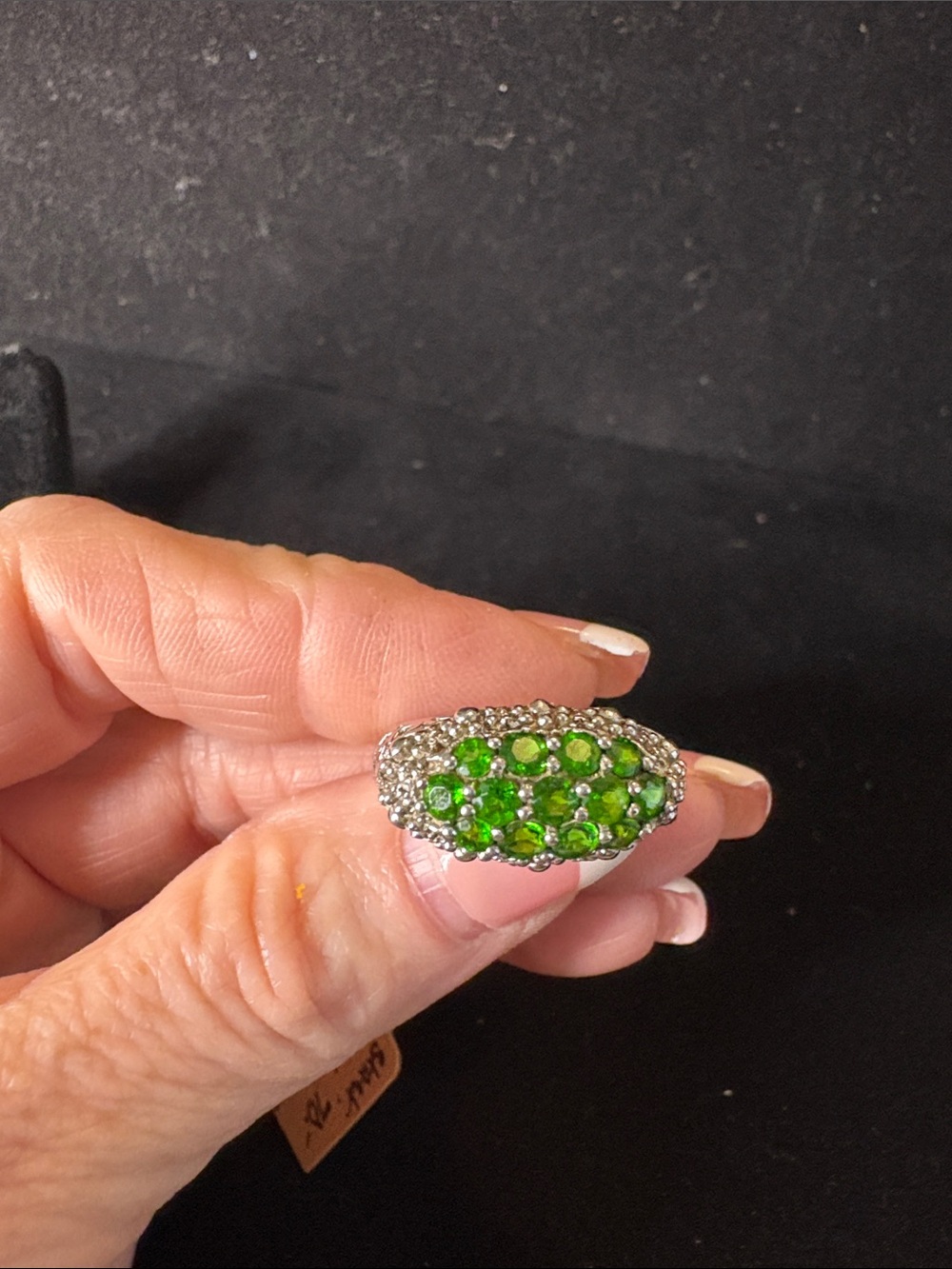 Sterling Silver Green Crystal Cluster Ring
